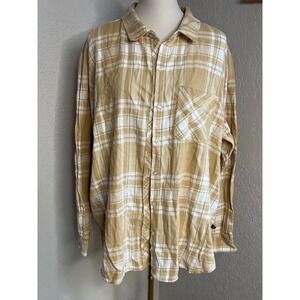 GAP Womens XX-Large Relaxed Fit Flannel Shirt Tan Brown Plaid Long Sleeve